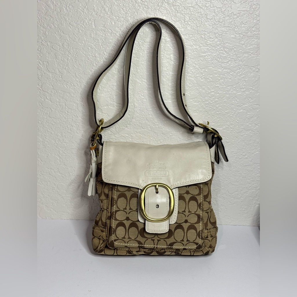 Coach Y2k Shoulder Bag Brown/White Trim Signature Belted 12392